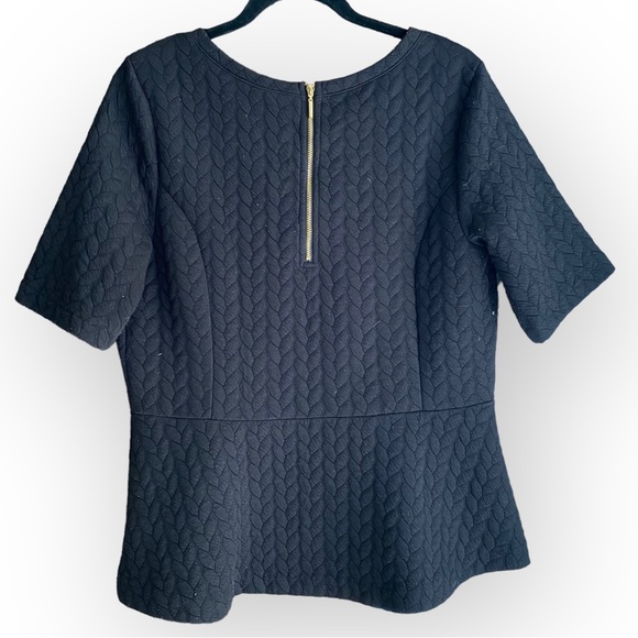 2 for $35 Kensie Black Quilted Peplum T-shirt w Gold Zipper Size Large - Picture 2 of 7